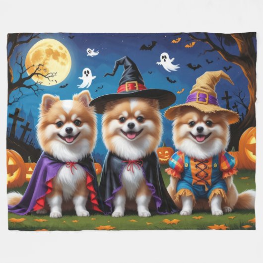 Pommerse Honden Pompoen Halloween Grappig Fleece Deken (Voorkant (Horizontaal))