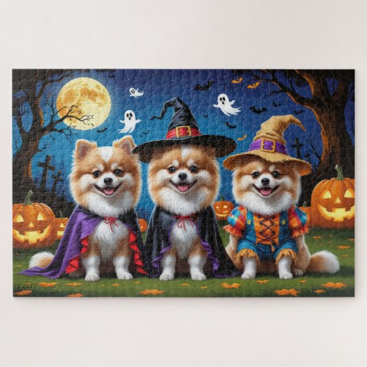 Pommerse Honden Pompoen Halloween Grappig Legpuzzel (Horizontaal)