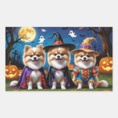 Pommerse Honden Pompoen Halloween Grappig Rechthoekige Sticker (Voorkant)
