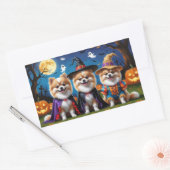 Pommerse Honden Pompoen Halloween Grappig Rechthoekige Sticker (Envelop)
