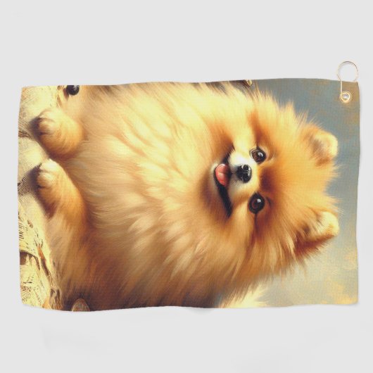  Pommerse hondenschildering Golfhanddoek (Horizontaal)