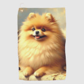 Pommerse hondenschildering Golfhanddoek (Voorkant)