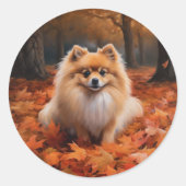 Pommerse in de herfst laat Herfst inspireren Ronde Sticker (Voorkant)