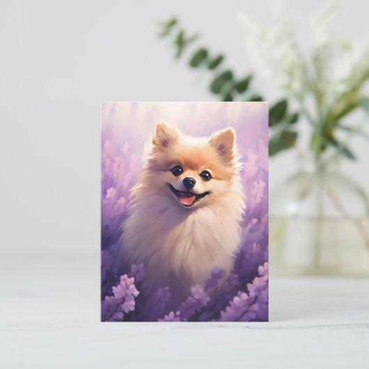 Pommerse in Lavendel veld Briefkaart (Staand voorkant)