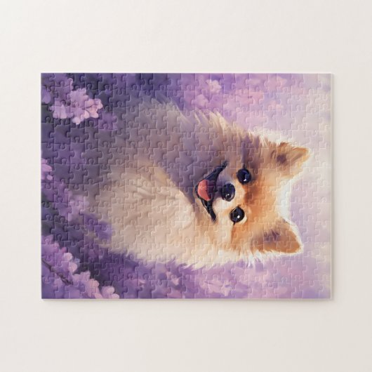 Pommerse in Lavendel veld Legpuzzel (Horizontaal)