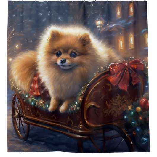 Pommerse Kerst Feestelijk Seizoen Geborsteld Douchegordijn (Voorkant)