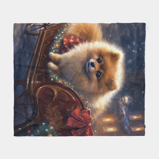 Pommerse Kerst Feestelijk Seizoen Geborsteld Fleece Deken (Voorkant (Horizontaal))