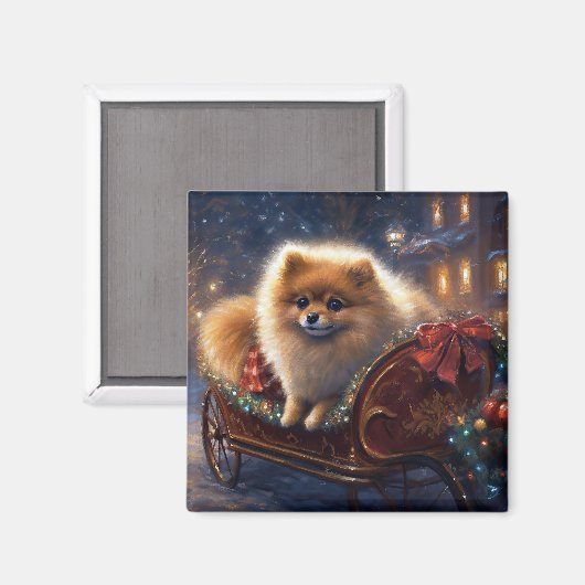 Pommerse Kerst Feestelijk Seizoen Geborsteld Magneet (Voorkant / Achterkant)