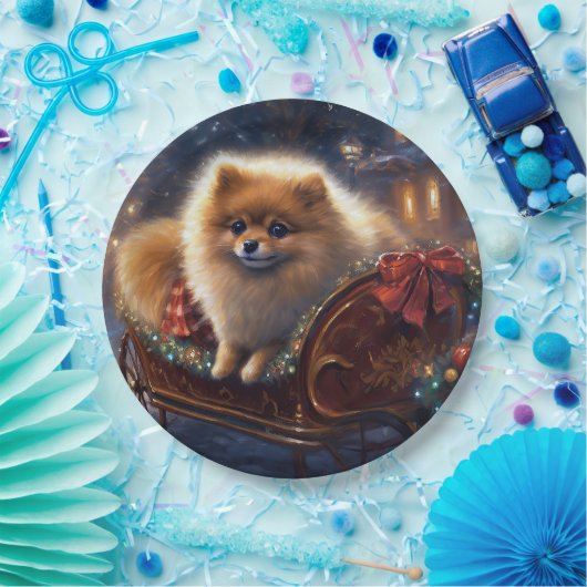 Pommerse Kerst Feestelijk Seizoen Geborsteld Papieren Bordje (Feest)