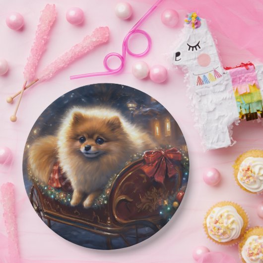 Pommerse Kerst Feestelijk Seizoen Geborsteld Papieren Bordje (Feest)