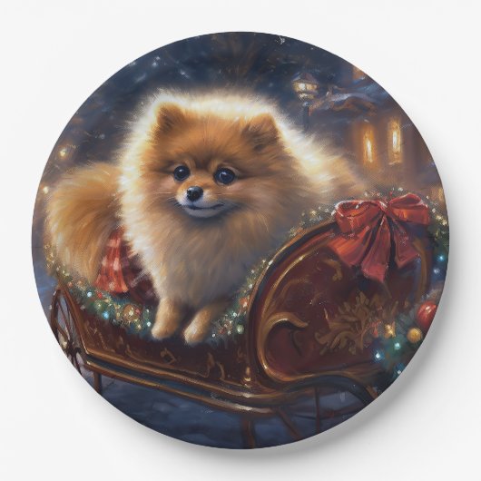 Pommerse Kerst Feestelijk Seizoen Geborsteld Papieren Bordje (Voorkant)