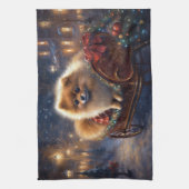 Pommerse Kerst Feestelijk Seizoen Geborsteld Theedoek (Verticaal)