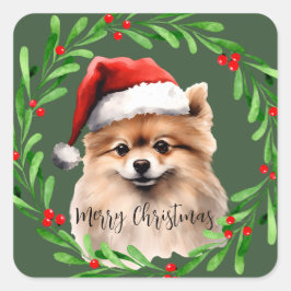 Pommerse Kerst Waterverf Dog Mailing Vierkante Sticker
