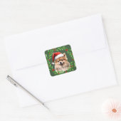 Pommerse Kerst Waterverf Dog Mailing Vierkante Sticker (Envelop)