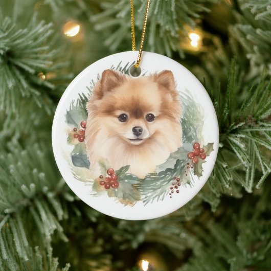 Pommerse Kerstkrans Feestelijke Pup Keramisch Ornament (Boom)