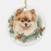 Pommerse Kerstkrans Feestelijke Pup Keramisch Ornament (Voorkant)