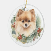 Pommerse Kerstkrans Feestelijke Pup Keramisch Ornament (Links)