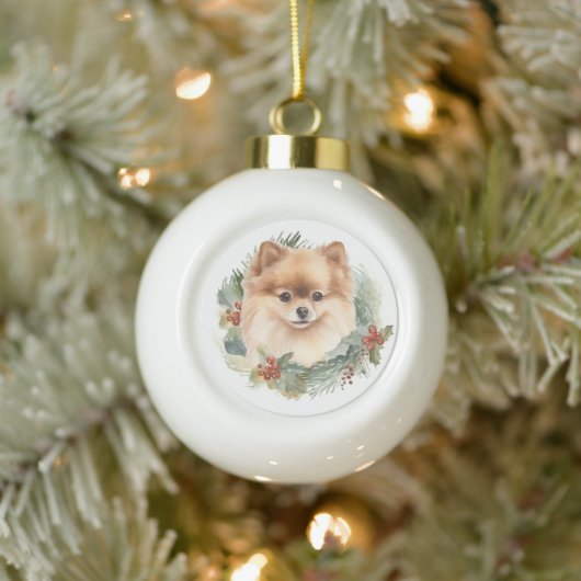 Pommerse Kerstkrans Feestelijke Pup Keramische Bal Ornament (Boom)