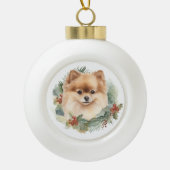 Pommerse Kerstkrans Feestelijke Pup Keramische Bal Ornament (Voorkant)