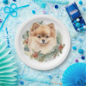 Pommerse Kerstkrans Feestelijke Pup Papieren Bordje (Feest)