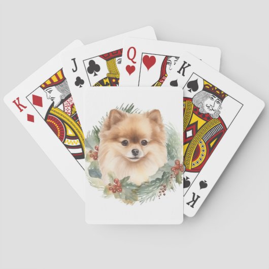 Pommerse Kerstkrans Feestelijke Pup Pokerkaarten (Achterkant)