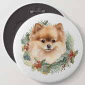 Pommerse Kerstkrans Feestelijke Pup Ronde Button 6,0 Cm (Voorkant /achterkant)