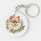 Pommerse Kerstkrans Feestelijke Pup Sleutelhanger (Achterkant)