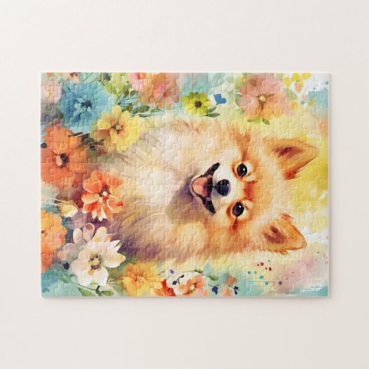 Pommerse kleurrijke waterverf kunstwerk legpuzzel (Horizontaal)