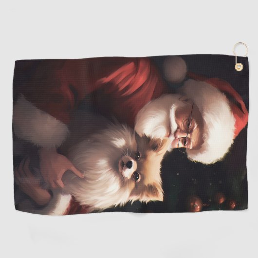 Pommerse met Sinterklaas Feestelijke Kerstmis Golfhanddoek (Horizontaal)