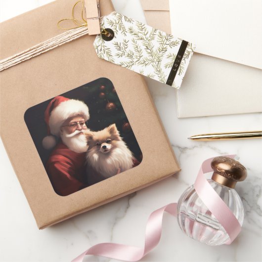 Pommerse met Sinterklaas Feestelijke Kerstmis Vierkante Sticker (Geschenken)