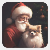 Pommerse met Sinterklaas Feestelijke Kerstmis Vierkante Sticker (Voorkant)