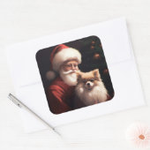 Pommerse met Sinterklaas Feestelijke Kerstmis Vierkante Sticker (Envelop)