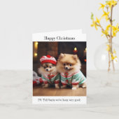 Pommerse Puppies Kerst Kaart (Gele Bloem)