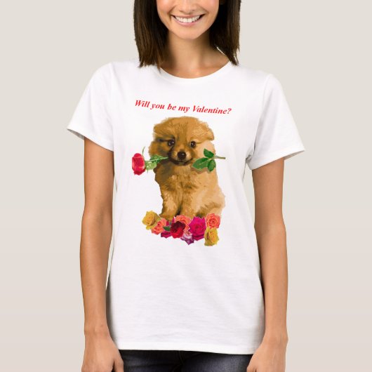 Pommerse puppy ben mijn Valentijn Roos T-shirt (Voorkant)
