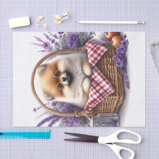 Pommerse Puppy Dog Waterverf Bloemen Decoupage Tissuepapier (Craft)