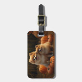 Pommerse Puppy Herfst Verrukking Pompoen Bagagelabel (Voorkant verticaal)