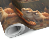 Pommerse Puppy Herfst Verrukking Pompoen Cadeaupapier (Rol Hoek)