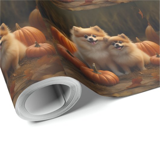 Pommerse Puppy Herfst Verrukking Pompoen Cadeaupapier (Rol Hoek)