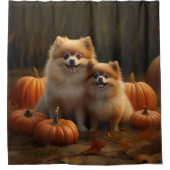 Pommerse Puppy Herfst Verrukking Pompoen Douchegordijn (Voorkant)