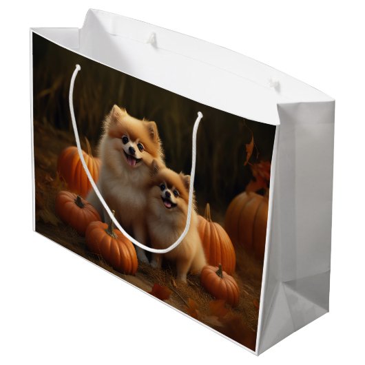 Pommerse Puppy Herfst Verrukking Pompoen Groot Cadeauzakje (Achterkant Gekanteld)