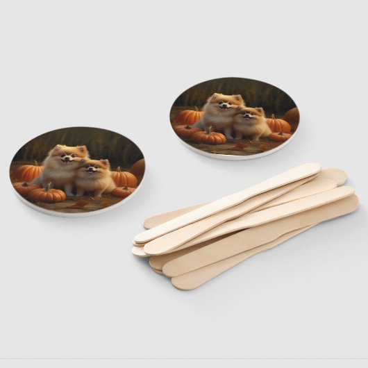 Pommerse Puppy Herfst Verrukking Pompoen Handwaaier (Niet-gemonteerd)