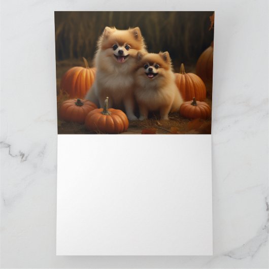 Pommerse Puppy Herfst Verrukking Pompoen Kaart (Binnen)