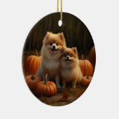 Pommerse Puppy Herfst Verrukking Pompoen Keramisch Ornament (Rechts)