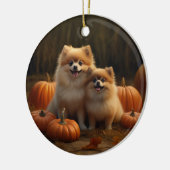 Pommerse Puppy Herfst Verrukking Pompoen Keramisch Ornament (Links)