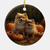 Pommerse Puppy Herfst Verrukking Pompoen Keramisch Ornament (Achterkant)
