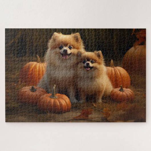 Pommerse Puppy Herfst Verrukking Pompoen Legpuzzel (Horizontaal)