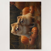 Pommerse Puppy Herfst Verrukking Pompoen Legpuzzel (Verticaal)