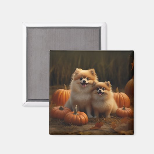 Pommerse Puppy Herfst Verrukking Pompoen Magneet (Voorkant / Achterkant)