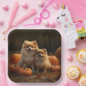 Pommerse Puppy Herfst Verrukking Pompoen Papieren Bordje (Feest)