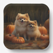 Pommerse Puppy Herfst Verrukking Pompoen Papieren Bordje (Voorkant)